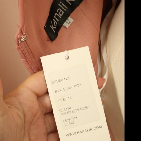 Long Dusty Rose Chiffon Bridesmaid Dress. Deep V. Pockets. Size 12 - Picture 7 of 8